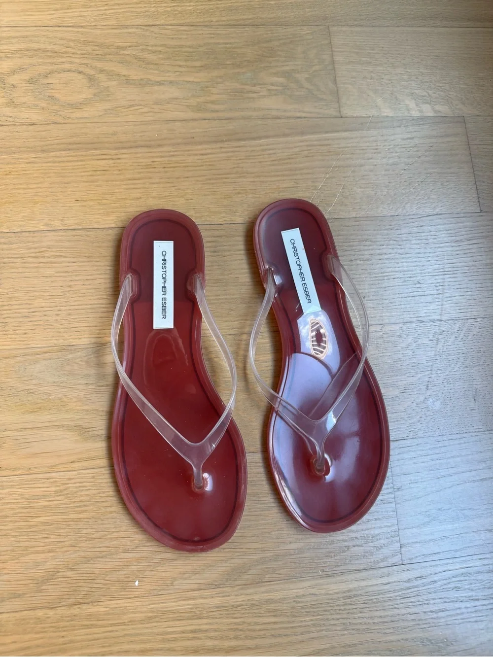 Christopher Esber red and clear Jo flip flop